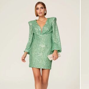 Ieena Mac Duggal Sequin Blouson Sleeve Dress